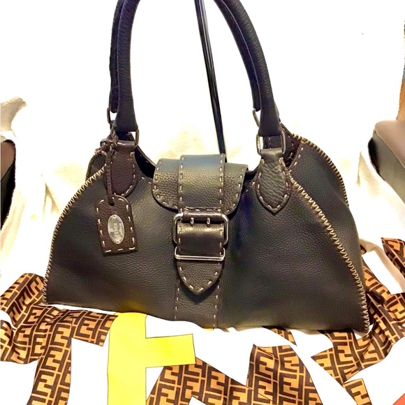 Fendi Handbags - Fendi Selleria Leather Dark Brown Hobo Bag